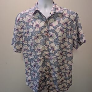 Men's Casual Short-Sleeve Floral Button-Down Shirt - Light Blue & Cream